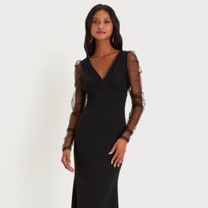 Lulus Red Carpet Energy Black Tulle Long Sleeve Mermaid Maxi Dress - Size XL